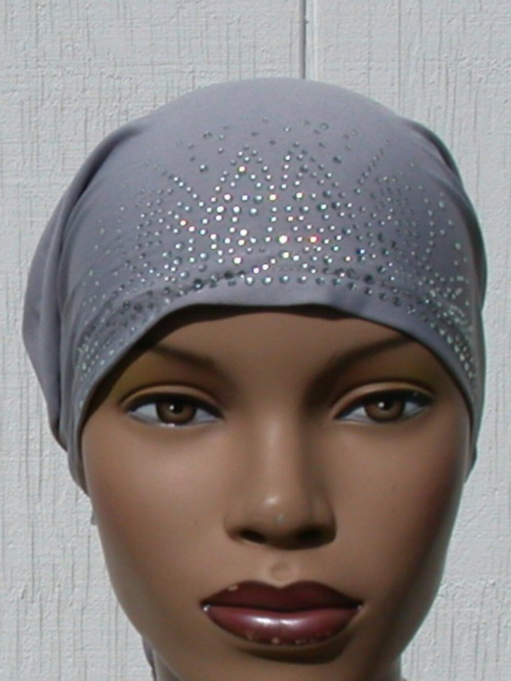 Cloudy Grey Rhinestone Stretch Turban Slip On Sexy Chemo Cap Arab Hijab Undercap
